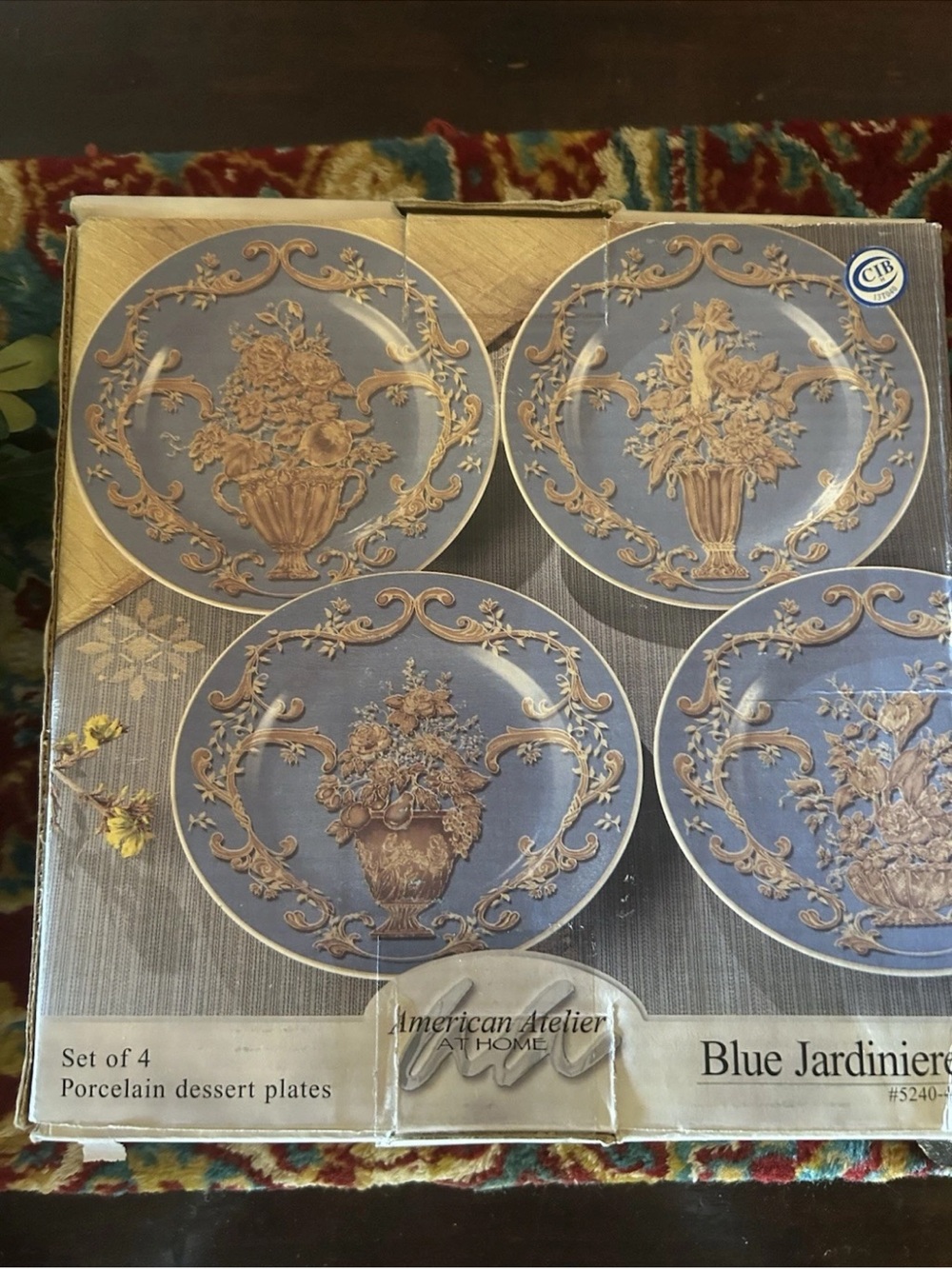 4 American Atelier At Home Blue Jardiniere Dessert Plates 5240 In Box - Picture 8 of 9
